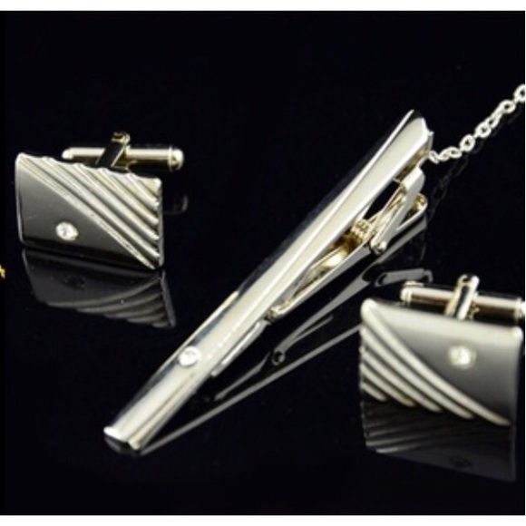 Other - Tie Clip and Cufflinks Set with Crystal Accents